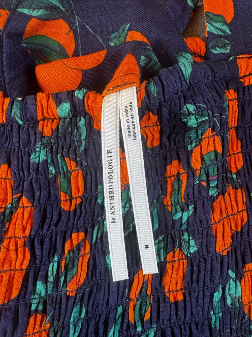 Anthropologie Navy and Orange Fruit-Print Mini Dress - Picture 3 of 4